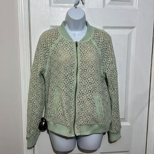 Victoria Beckham Mint Green Lace zip up bomb jacket size L